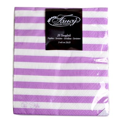 Givi Itali 33 x 33 cm 3-Ply Stripe Napkins (Pack of 20) - Purple