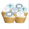 24 Precut Round Edible Wafer Paper Christening Baby Boy Toppers Cake Decorations view 1