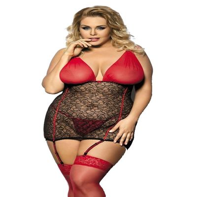 Anais Plus Size Women's Negligee Black / Red