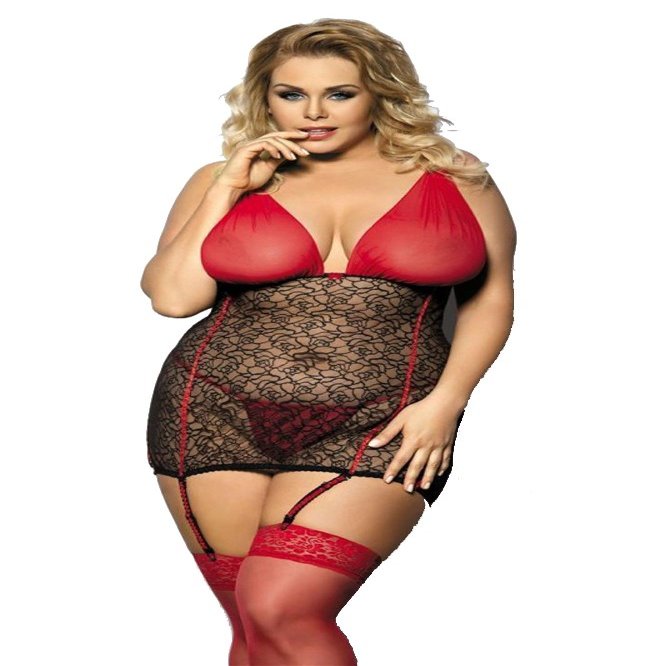 Anais Plus Size Women's Negligee Black / Red