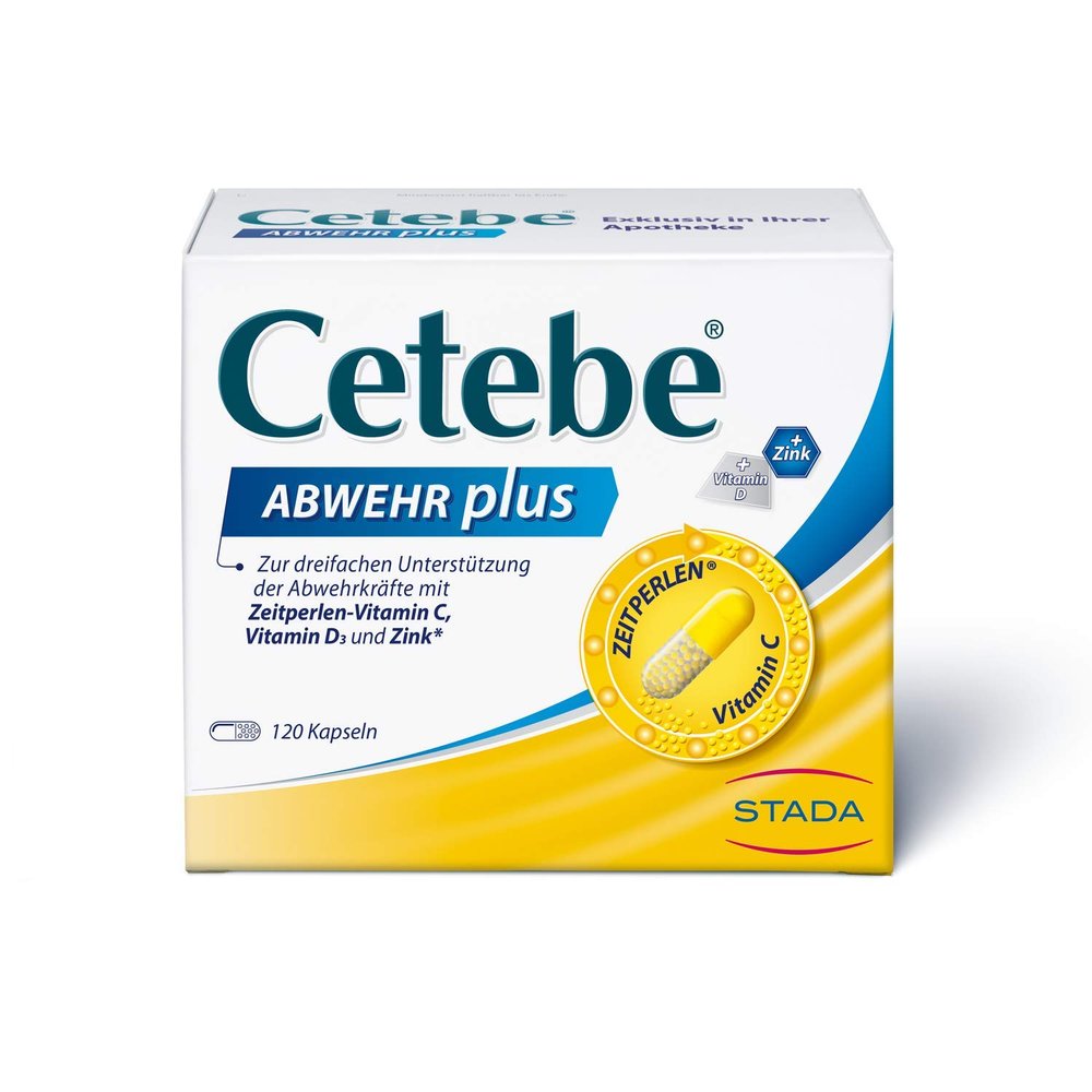 Cetebe Abwehr Plus - Dietary Supplement for Triple Support of Defense with Time Beads - Vitamin C, Vitamin D and Zinc - 1 x 120 Capsules