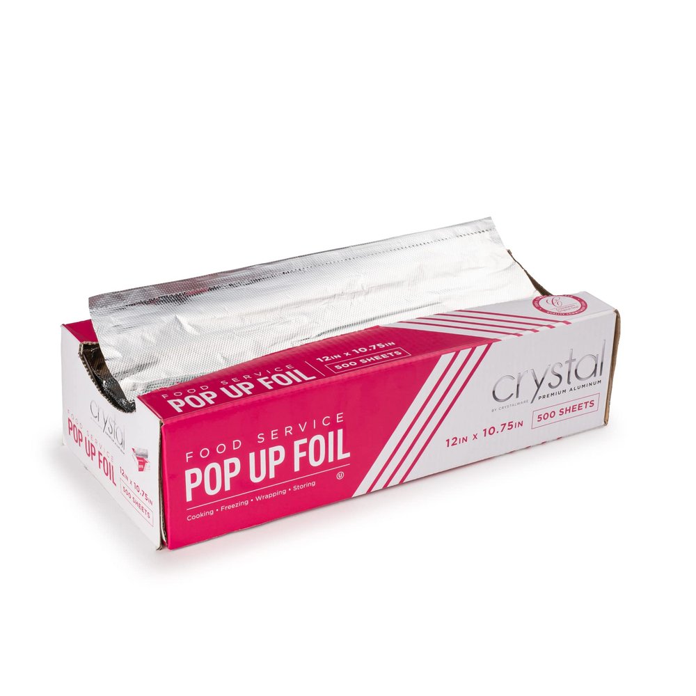 Crystal by crystalware Aluminum Foil Sheets - Precut Foil Sheets - Pop Up Foil Sheets for Storing, Cooking Food - Premium Aluminum Foil Wraps - Single Foil Sheets 12 x 10.75 - 500 Sheets, Silver