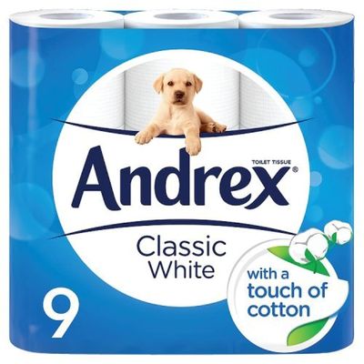 Andrex Classic White Toilet Tissue, 9 Rolls
