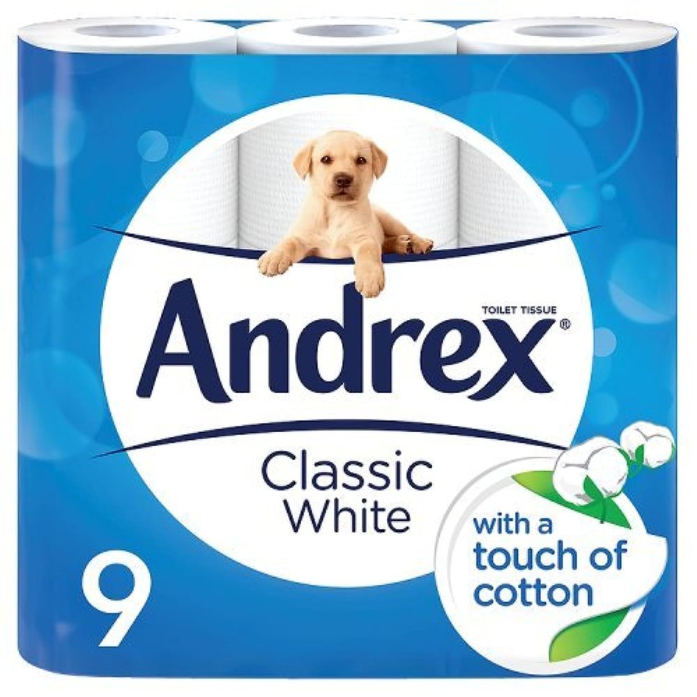 Andrex Classic White Toilet Tissue, 9 Rolls