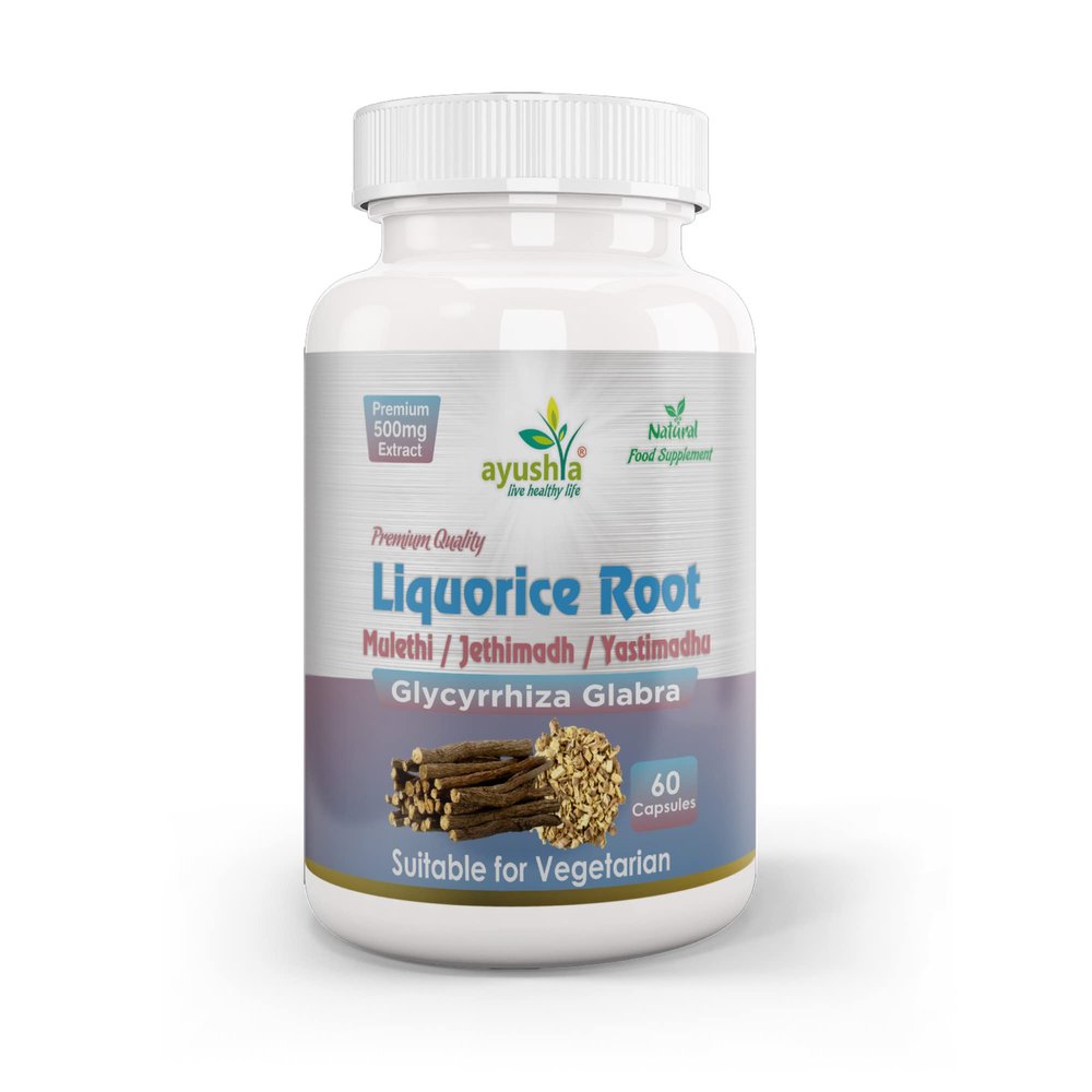 Ayushya Liquorice Root Capsule (Yastimadhu - Mulethi - Jethimadh), 60 Capsules, Natural