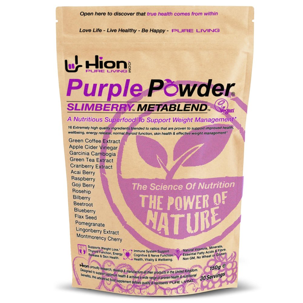 Hion Purple Powder - SLIMBERRY METABLEND Award-Winning UK-Made Superfood Blend | 16 Nutrient-Rich Fruits incl. Green Coffee & ACV | Boost Energy & Curb Cravings | Vegan, Gluten-Free | 30 Servings