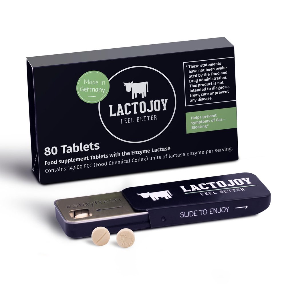 LactoJoy Lactase Tablets 14,500 FCC I Against Lactose Intolerance I Help Digest Milk and Dairy Products Digestive Enzymes Vegan Supplements 1 Pack - 80 Pieces