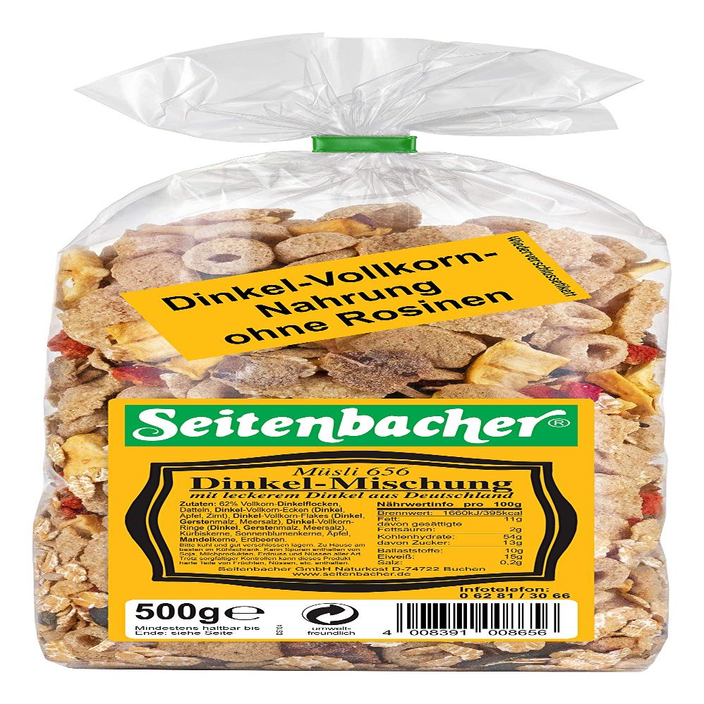Seitenbacher Msli 100% Spelt I whole grain I wheat free I no added sugar (1 x 500 g)