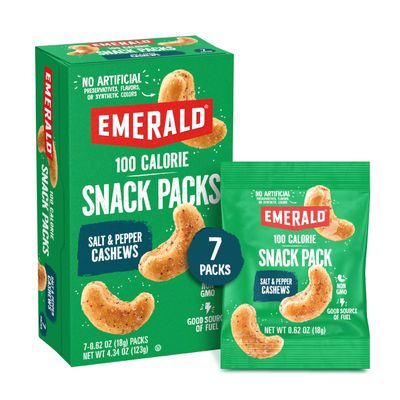 Emerald Nuts, Salt and Pepper Cashews 100 Calorie Packs, 7 Count Box