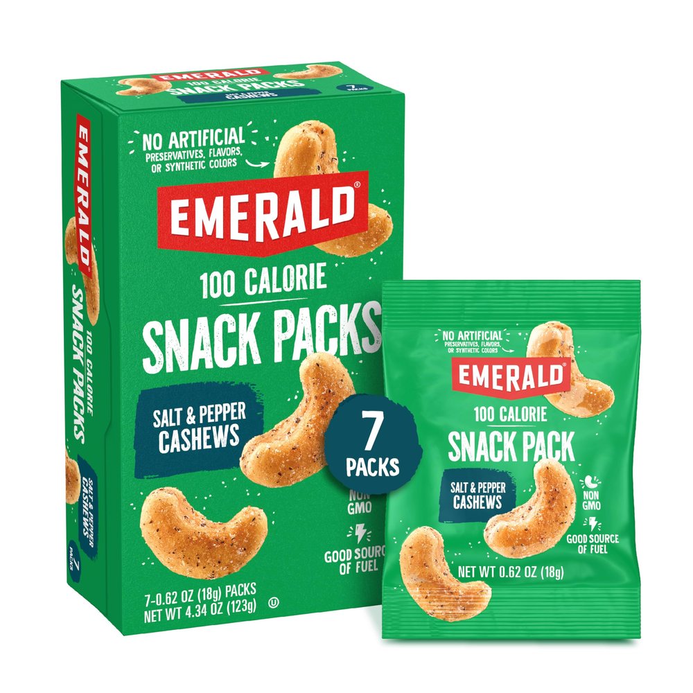 Emerald Nuts, Salt and Pepper Cashews 100 Calorie Packs, 7 Count Box