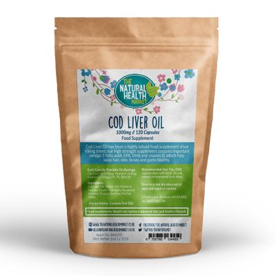 Natural Cod Liver Oil Capsules Rich in Vitamins Omega 3 Potent Superfood by The Natural Health Market (360 Capsules)