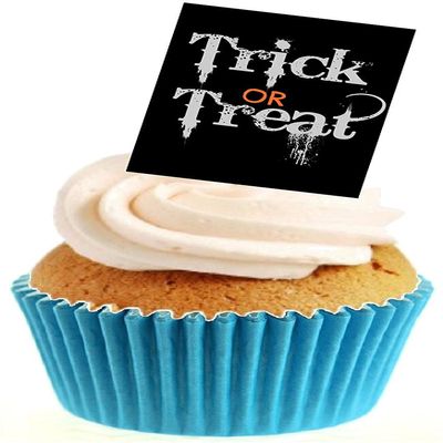 Sprinkles & Toppers Ltd Halloween Trick or Treat Black Edible Stand Up Wafer Paper Cake Toppers (12 Pack)