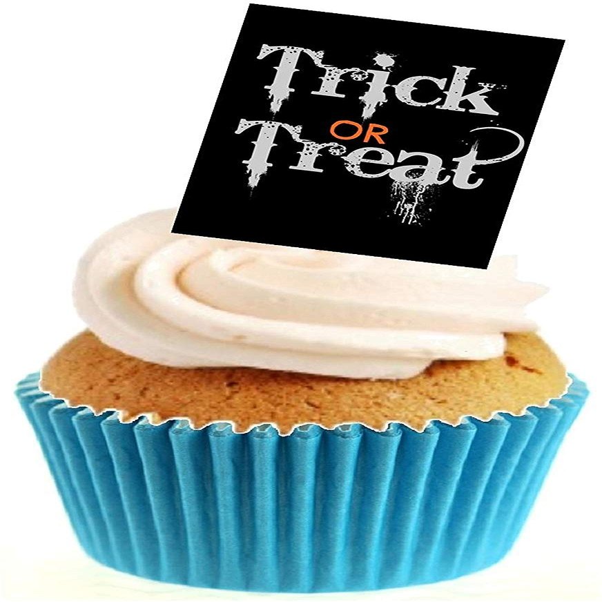 Sprinkles & Toppers Ltd Halloween Trick or Treat Black Edible Stand Up Wafer Paper Cake Toppers (12 Pack)