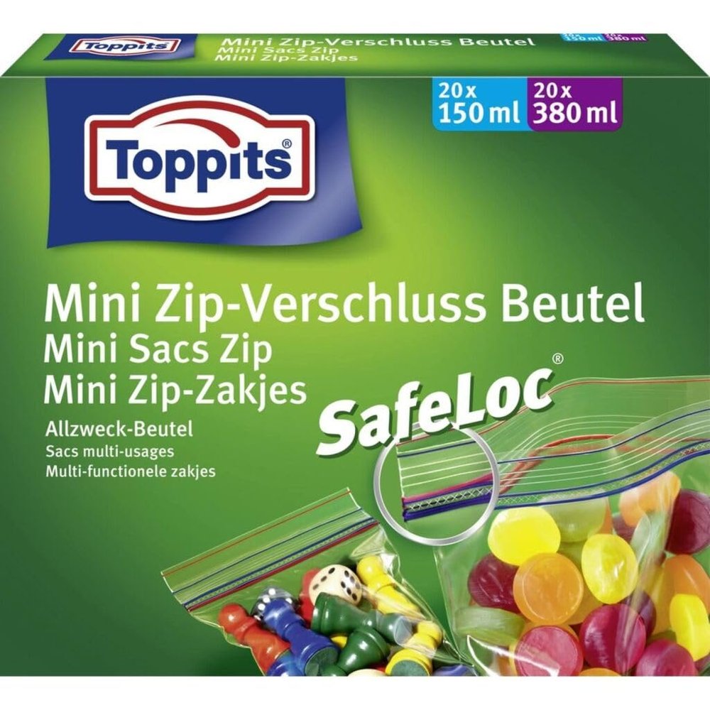 Toppits Mini Zip Seal Bags, Transparent, Pack of 40 (20 x 150 ml / 20 x 380 ml)