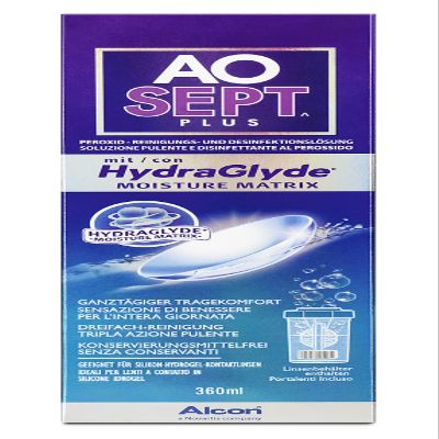 Aosept Plus mit Hydraglyde contact lens care solution, single bottle, 360 ml
