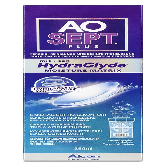 Aosept Plus mit Hydraglyde contact lens care solution, single bottle, 360 ml