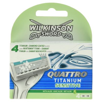 Wilkinson Sword Quattro Titanium Sensitive Razor Blades for Men Razors, Pack of 4