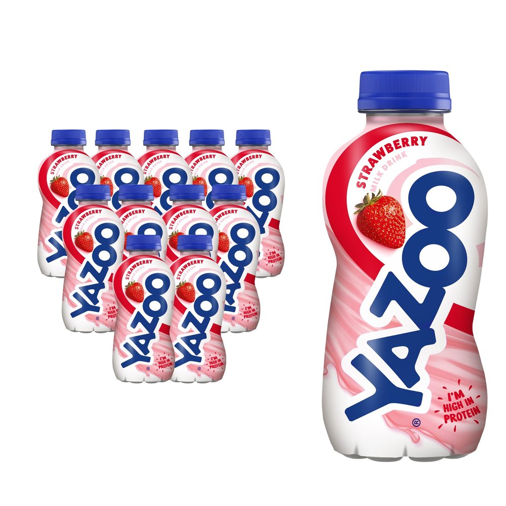 YAZOO Strawberry Milkshake Milk Drink, High in Protein & Calcium, 300 ml (Pack of 12)