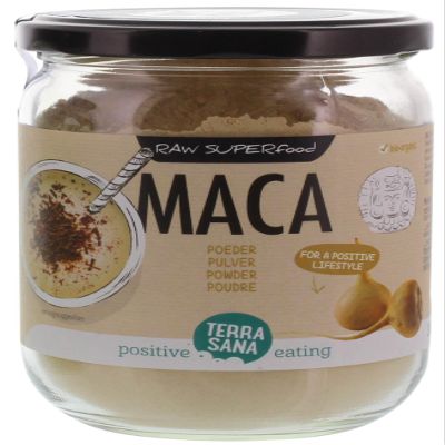Terrasana Raw maca high energy poeder in glas 300 gram