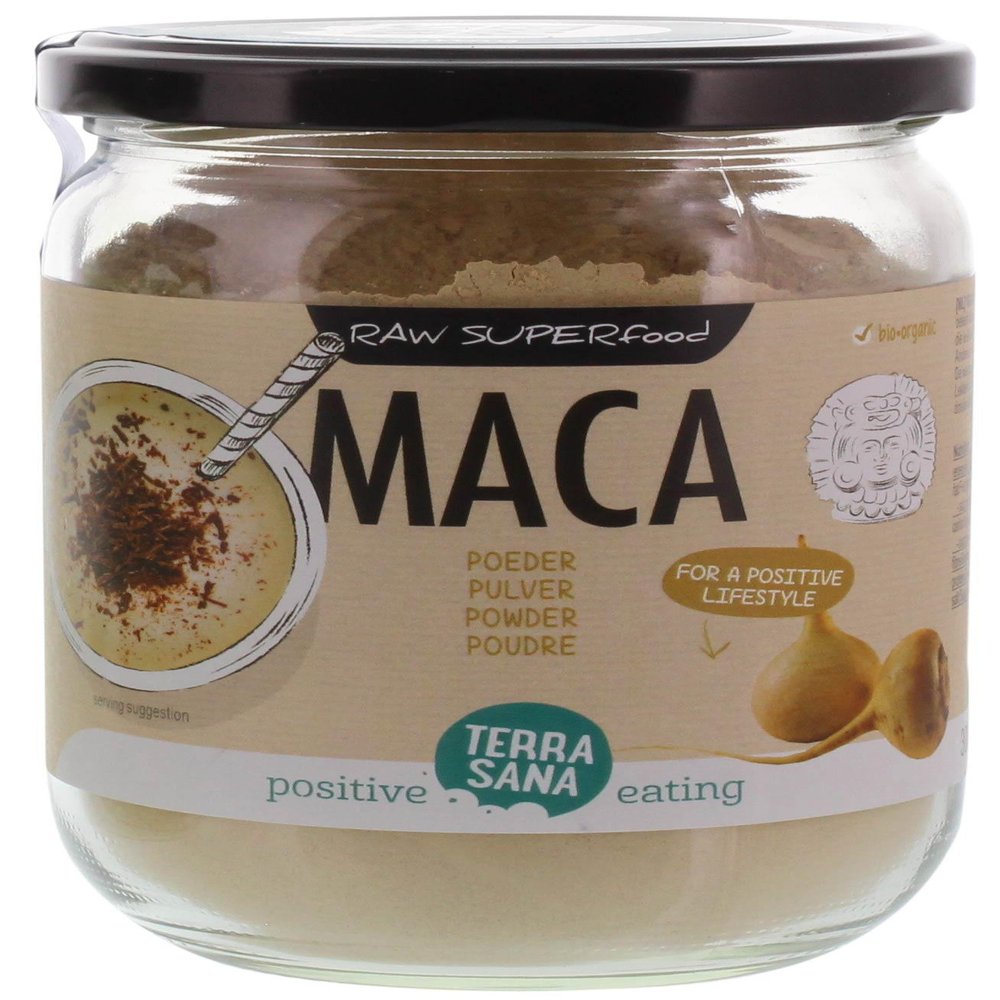 Terrasana Raw maca high energy poeder in glas 300 gram