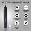 BaByliss Nose and Ear Trimmer - Precision 2 Blade System, Battery Operated, Stainless Steel, Easy-clean Removable Attachments, Black, E650E view 2