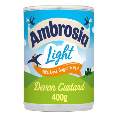 Ambrosia Light Devon Custard, 30% Less Sugar & Fat, Creamy Ready-to-Eat Dessert, 400 g Can (Pack of 1)