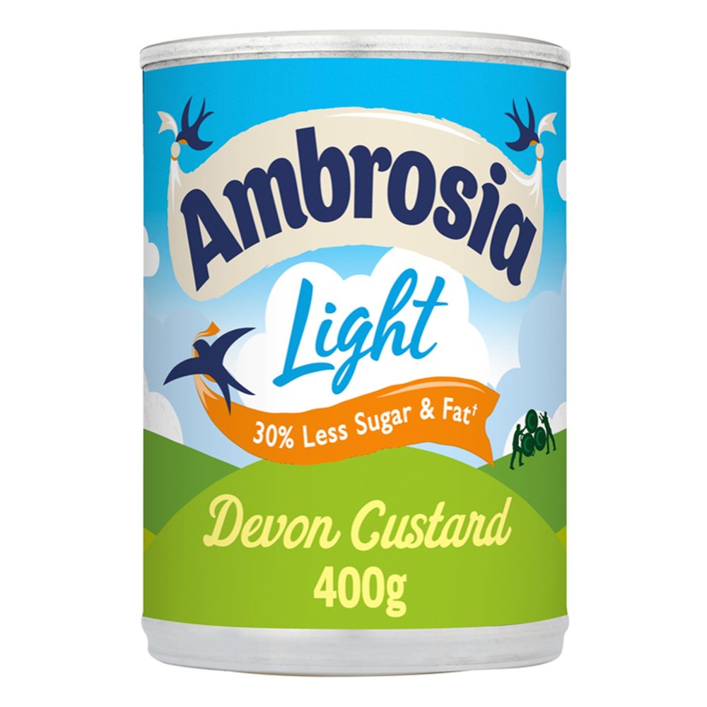Ambrosia Light Devon Custard, 30% Less Sugar & Fat, Creamy Ready-to-Eat Dessert, 400 g Can (Pack of 1)