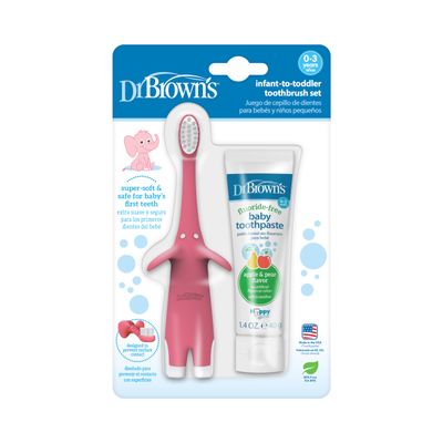 Dr. Brown's Natural Flow Infant Toothbrush, Toothpaste Combo Pack, Pink