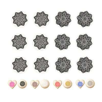 12 Edible Black SUGAR LACE for Cake/Cupcake/Biscuit Decoration Handmade