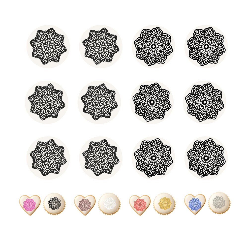 12 Edible Black SUGAR LACE for Cake/Cupcake/Biscuit Decoration Handmade