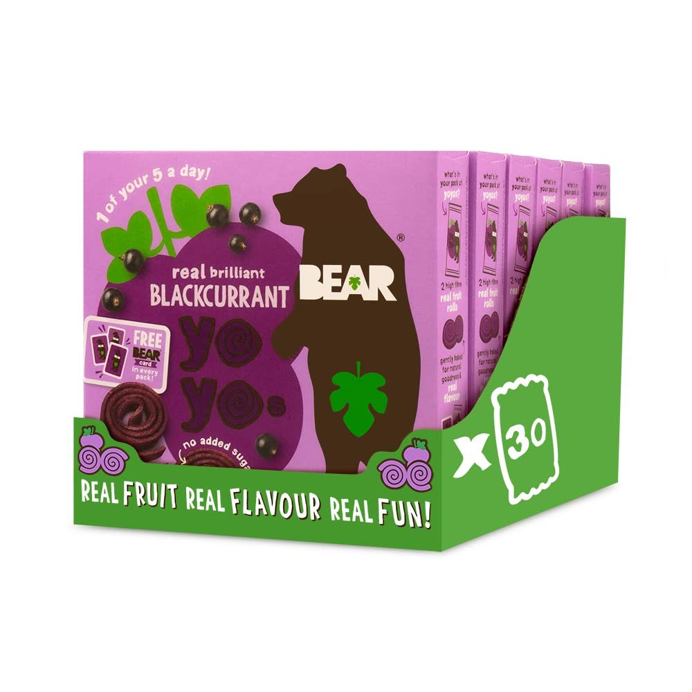 BEAR Yoyos Blackcurrant 20g (Pack of 30) Made with Real Fruit, No Added Sugar, Ideal lunchbox snack for kids or on-the-go