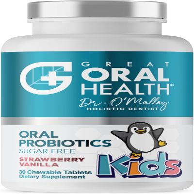 Oral Probiotics for Mouth Bad Breath Treatment for Kids Dental Care & Cavity Prevention with BLIS K12 M18  Dr Formulated Dental Probiotics for Teeth and Gums, 30 Chewable Tablets Strawberry Vanilla