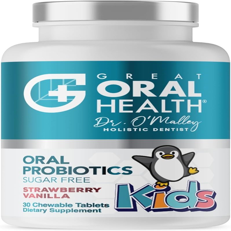 Oral Probiotics for Mouth Bad Breath Treatment for Kids Dental Care & Cavity Prevention with BLIS K12 M18  Dr Formulated Dental Probiotics for Teeth and Gums, 30 Chewable Tablets Strawberry Vanilla