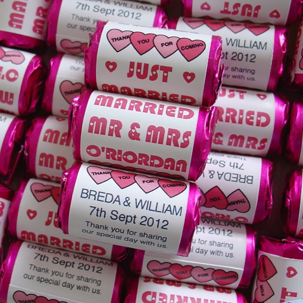 100 Personalised Pink MINI Love Hearts Sweets - JUST Married MR and MRS