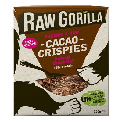 Raw Gorilla Vegan & Organic Breakfast Cereal | Gluten-Free | No Artificial Sugar (Cacao Crispies, Pack of 1)