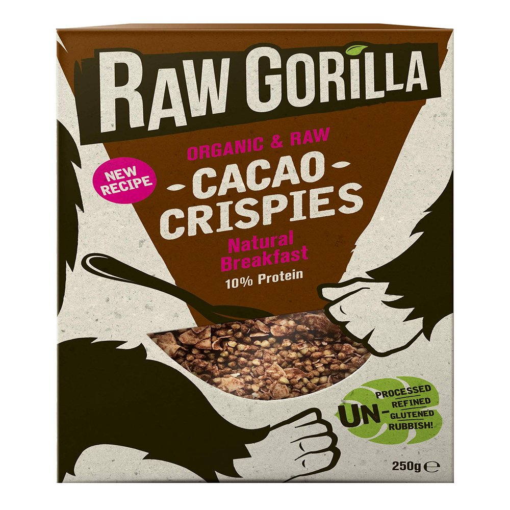 Raw Gorilla Vegan & Organic Breakfast Cereal | Gluten-Free | No Artificial Sugar (Cacao Crispies, Pack of 1)