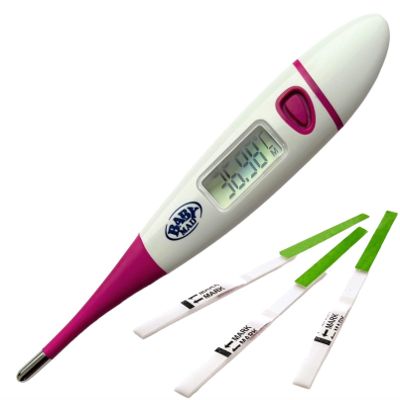 BabyMad Basal Thermometer (HOT Pink) + 10 x Ovulation Tests - Body Temperature Ovulation Test Thermometer (Centigrade) Flexible Tip + Free BBT Fertility Chart