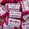 100 PERSONALISED PURPLE MINI LOVE HEARTS SWEETS - JUST MARRIED MR AND MRS view 1