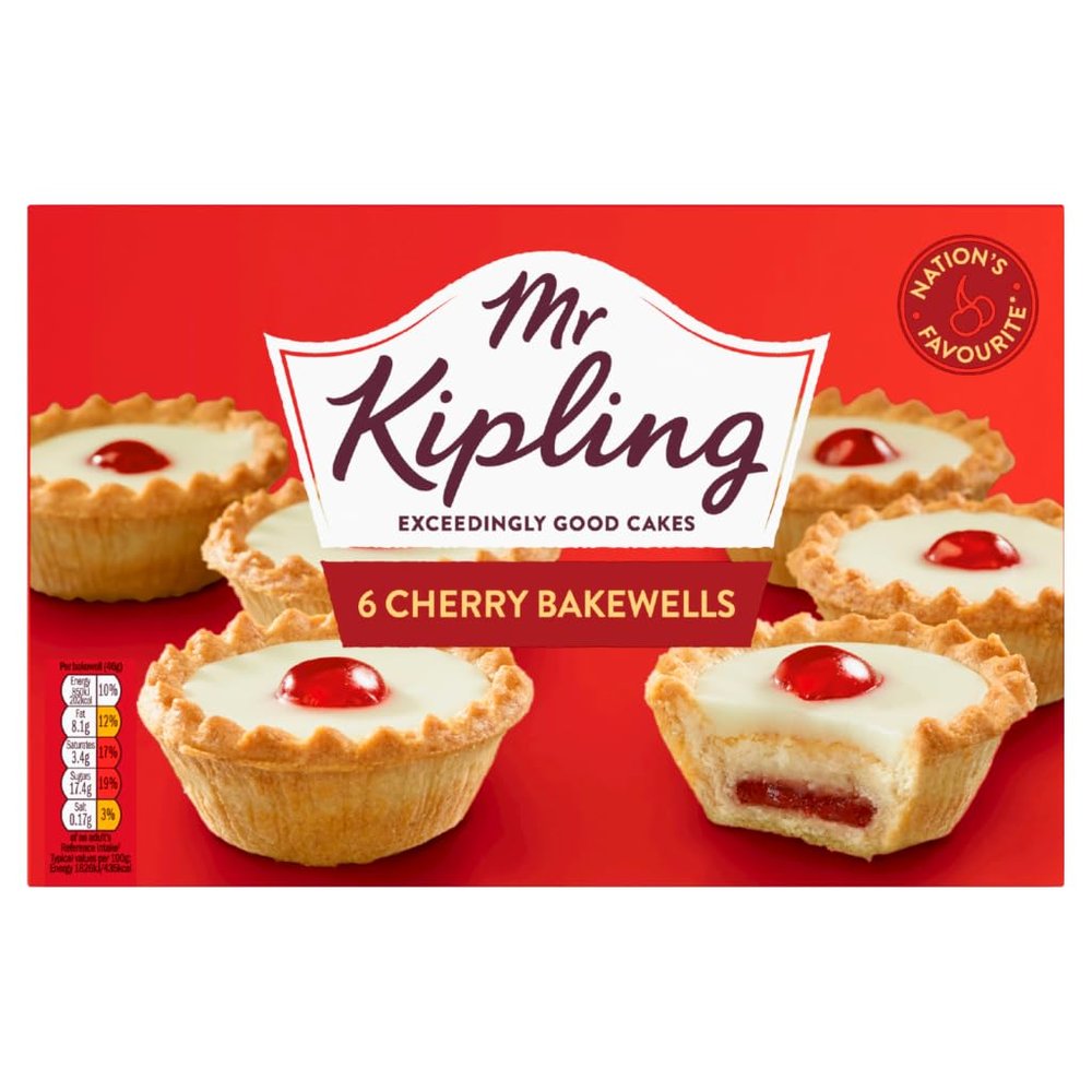 Mr Kipling Cherry Bakewells Tarts, 6 Treats  Perfect For Snacking On-the-Go (Pack of 1)