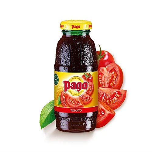 Pago  Tomato - 100% Natural Fruit Juice Drink, Vegan Friendly and Gluten Free, 200ml (Pack of 12 Bottles)