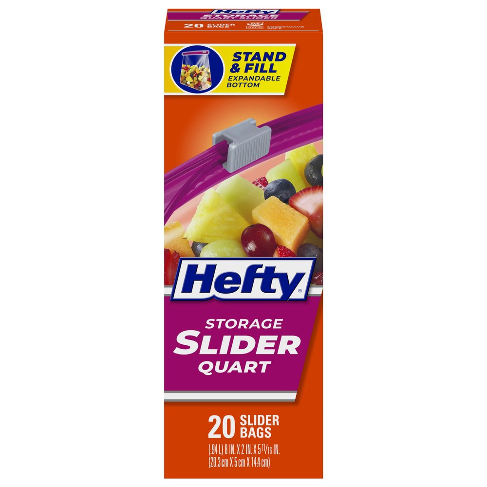 Hefty Slider Storage Bags, Quart Size, Pack of 20