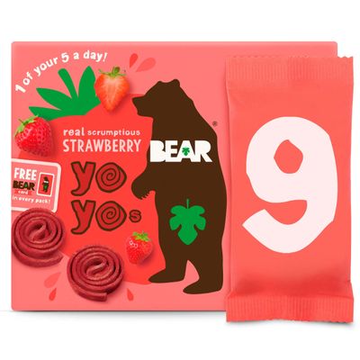 BEAR Strawberry Yoyos - Dried Fruit Rolls - Healthy - Vegan - 20g (9 packs)