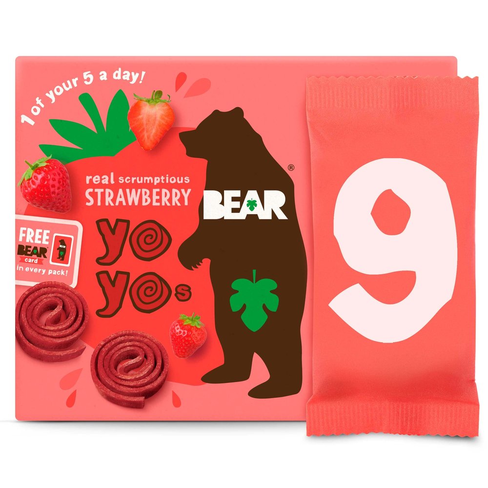 BEAR Strawberry Yoyos - Dried Fruit Rolls - Healthy - Vegan - 20g (9 packs)