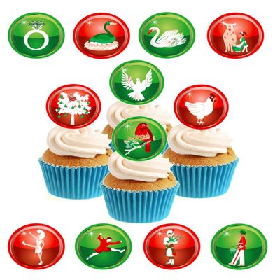 12 Days of Christmas Collection Edible Stand Up Wafer Paper Cake Toppers (12 Pack)