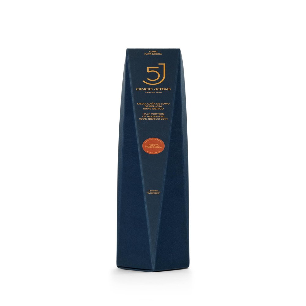 CINCO JOTAS Acorn-fed 100% Ibrico Cured Loin - Traditional Recipe | Cured Loin Made From Acorn-Fed Free-Range Iberian Pigs - 5J Quality, Slow and Natural Curing. Half Piece of 400-500gr