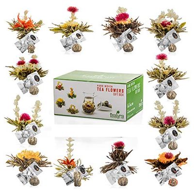 Tealyra - Blooming Flowering Tea Gift Box - 12 Variety Flavors of Finest Blooming Green Teas - 12 Quality Tea Balls Individually Sealed