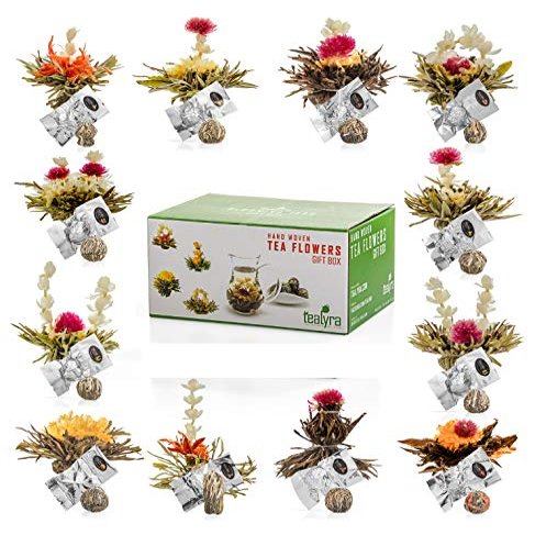 Tealyra - Blooming Flowering Tea Gift Box - 12 Variety Flavors of Finest Blooming Green Teas - 12 Quality Tea Balls Individually Sealed