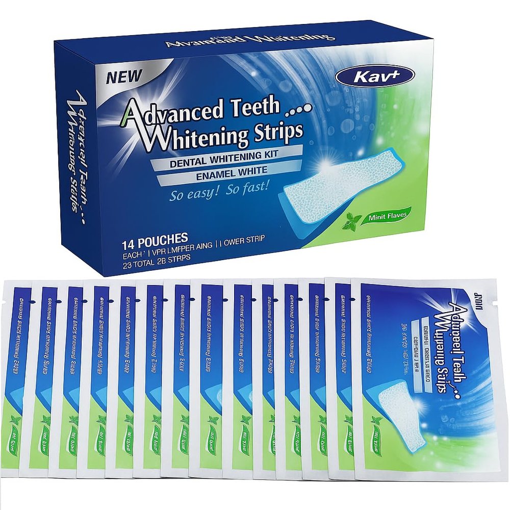 KAV PLUS 28 Professional Teeth Whitening Strips  Advanced Enamel-Safe Bleaching Strips for Sensitive Teeth, Home Whitening Kit for a Brighter Smile