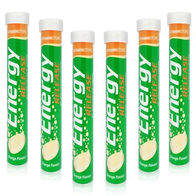120 Vitamin Energy Boost Effervescent Tablets ORANGE Flavour *6 Packs of 20*