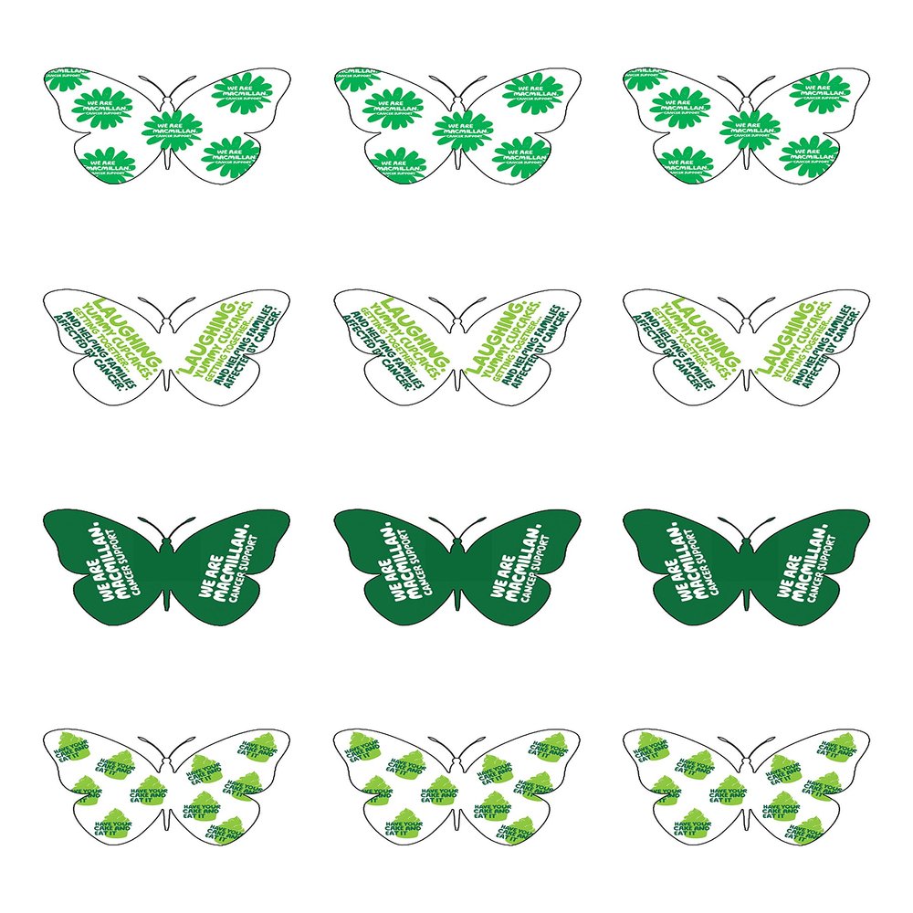 12 MacMillan Fundraising Butterfly Edible Wafer Paper Cake Toppers Decorations